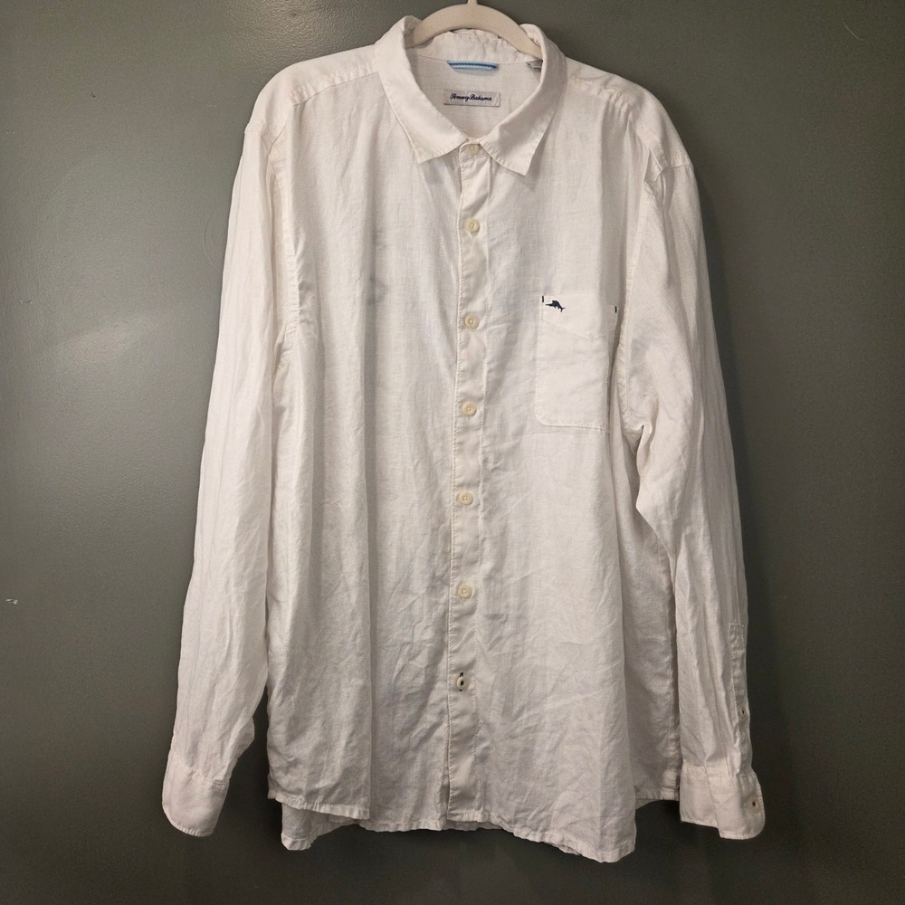Tommy Bahama Men's 100% Linen Waikiki Button Up Shirt White Size XXL